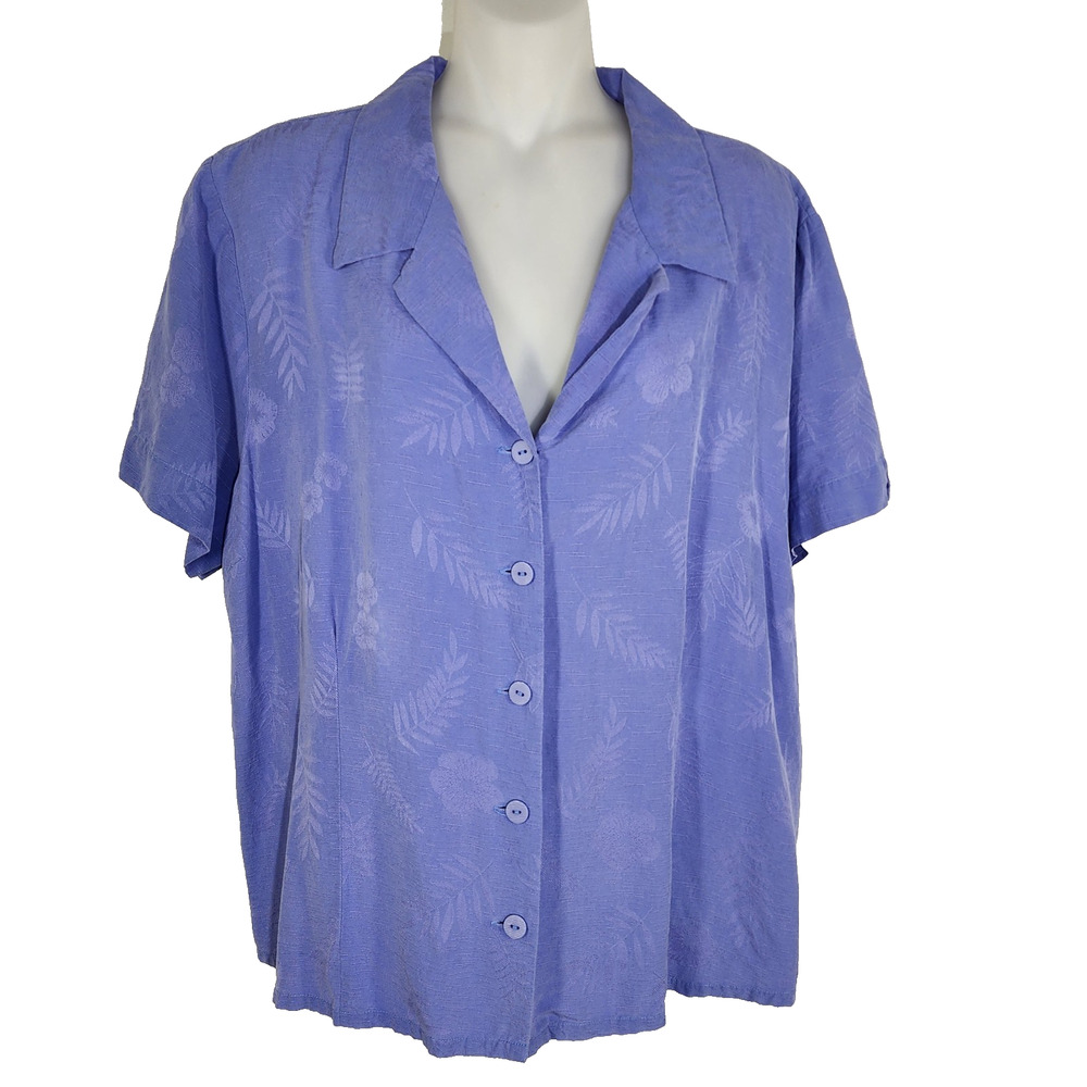 NTCO Nomadic Traders Women Shirt 100% Silk Size XL Button Up Short Sleeve Floral